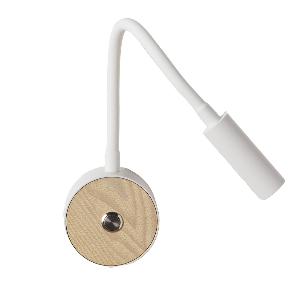 Aplique LED de leitura branco e madeira 3w com braço flexível