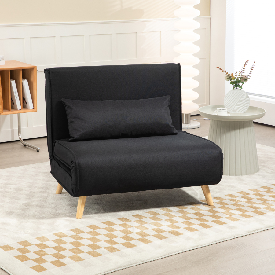 Sofá cama dobrável 2 em 1 preto com encosto ajustável