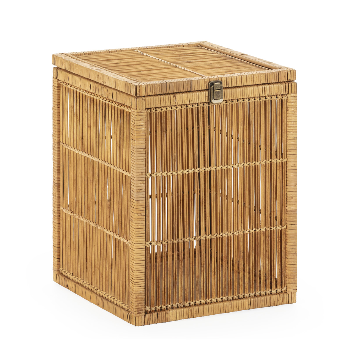 Cesta 40,5x40,5x51 em madeira, rattan natural e metal preto.