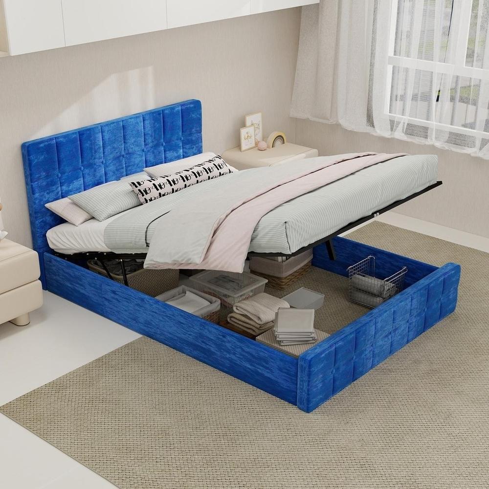 Cama com arrumação 140x200cm azul para quarto de adultos, moderna