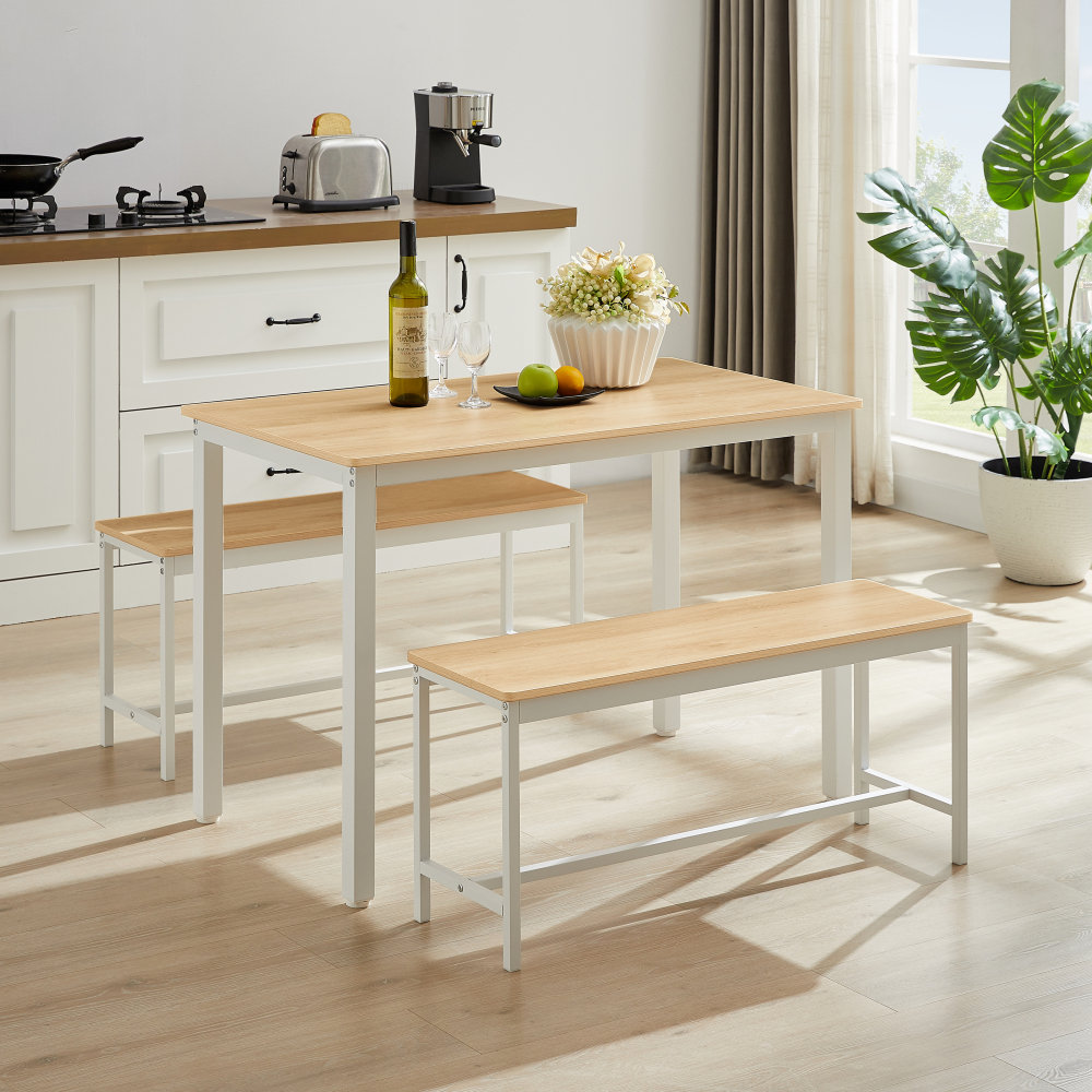 Conjunto de jantar industrial natural e branco 4 lugares 110 cm