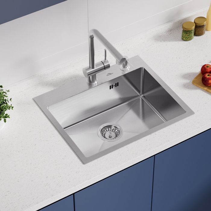 Pia de cozinha - inox - 55x45x18,5cm - 1 cuba - dispensador de sabão - dren