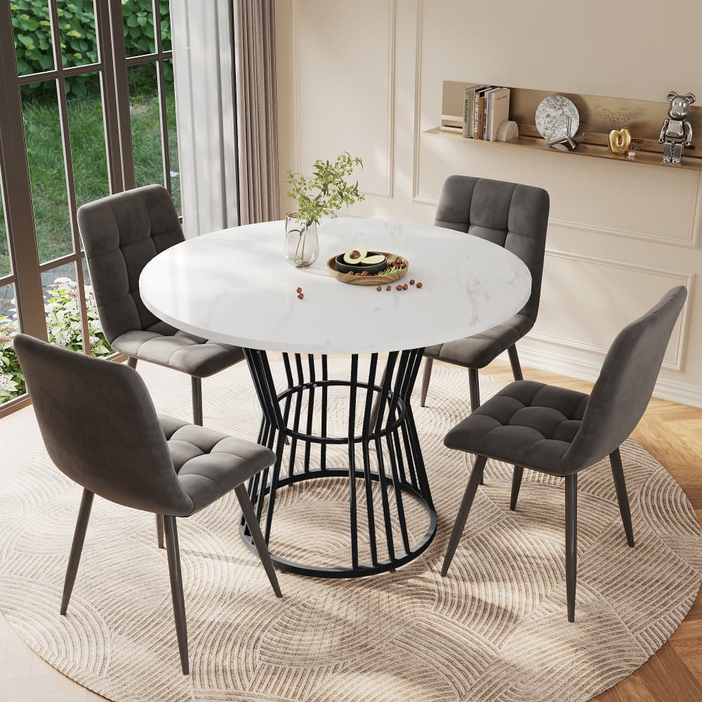 Mesa de jantar redonda efeito mármore mdf preto 75x100x100cm