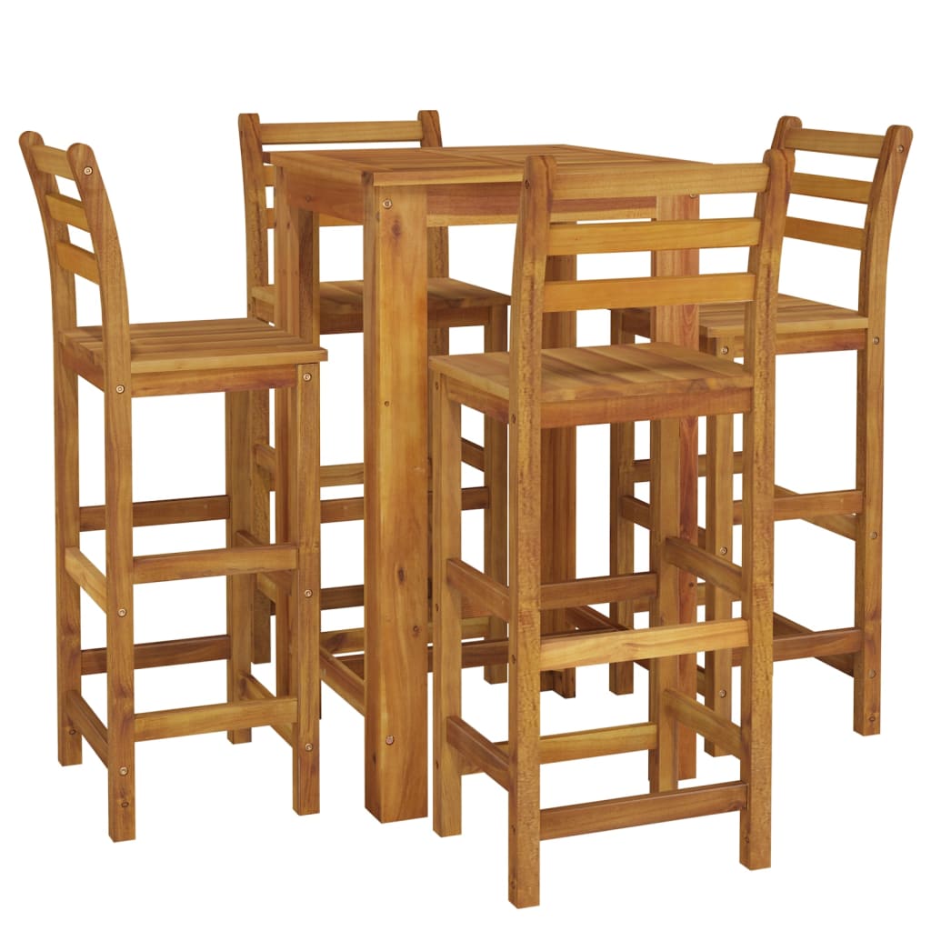 vidaXL mesa y taburetes altos de jardín 5 pzas madera maciza acacia