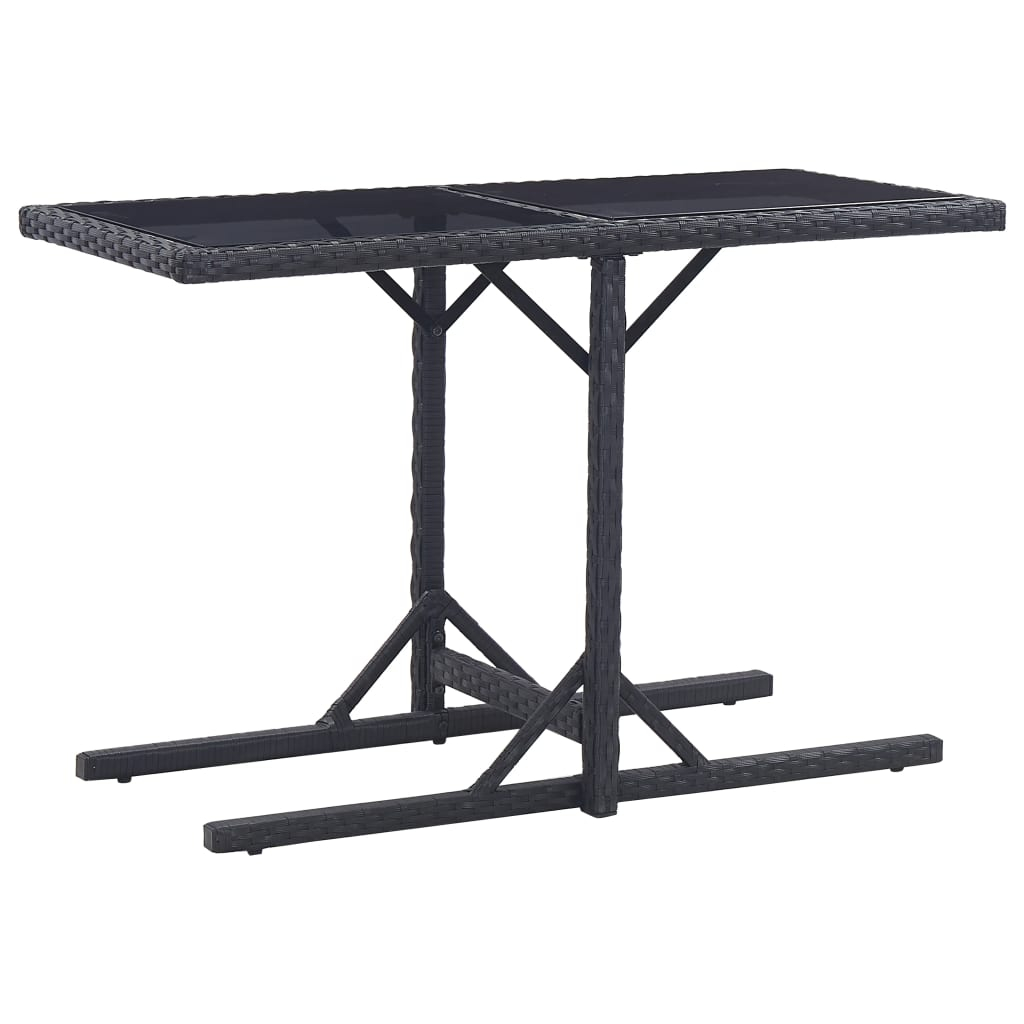 Mesa de jardim 110x53x72 cm vidro e vime pe preto