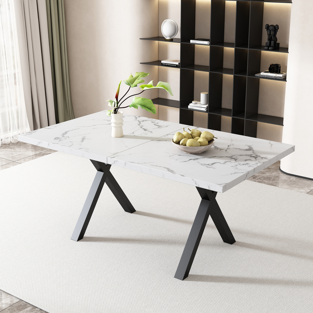 Mesa de jantar versátil mdf branco mármore 76x140x80cm