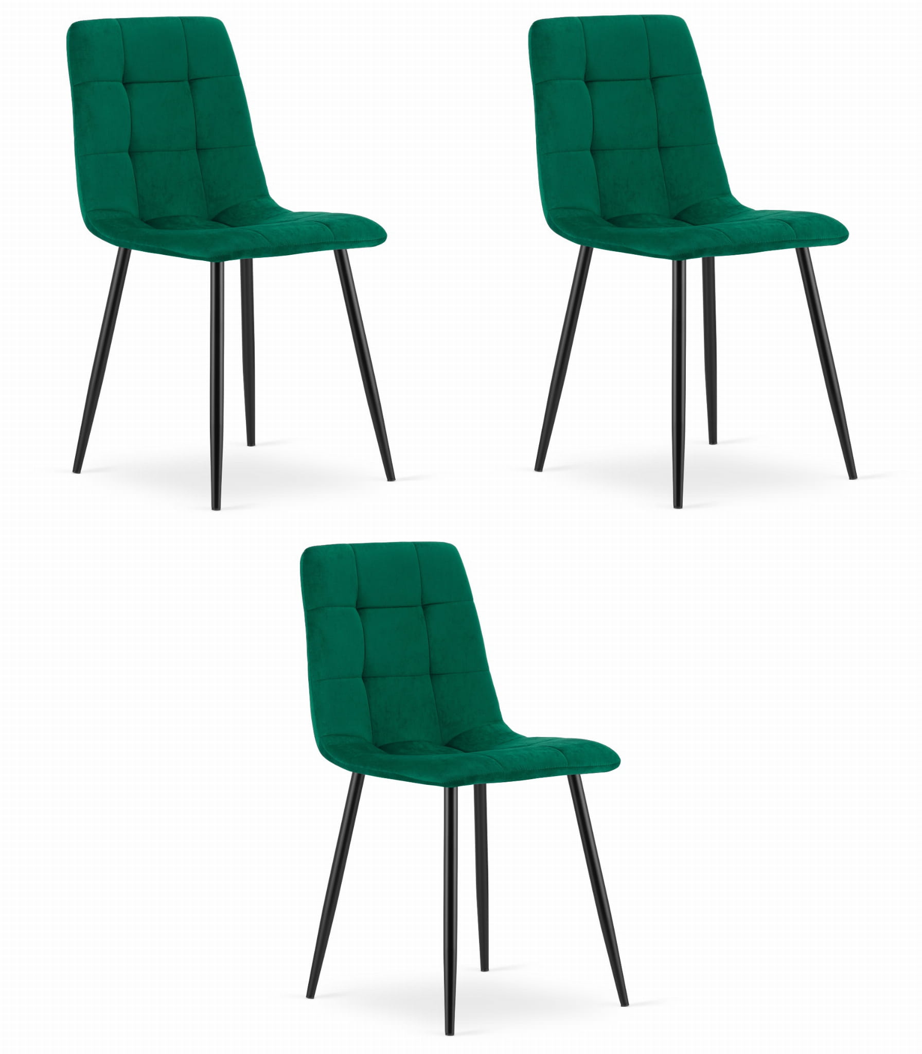 Cadeira valora pyra em veludo verde escuro, design moderno (3 unidades)