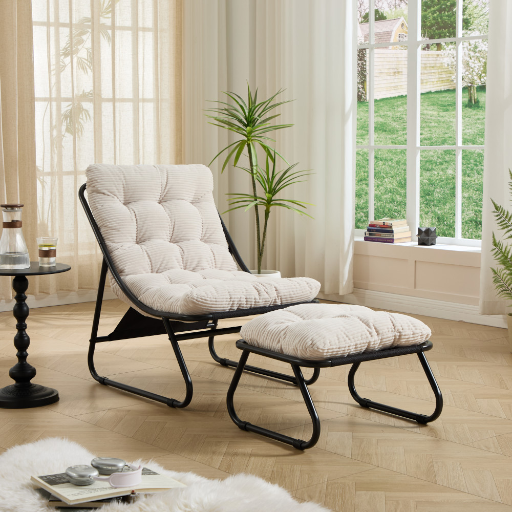Cadeira reclinável com apoio pés branca aço 65x78x86cm conforto moderno