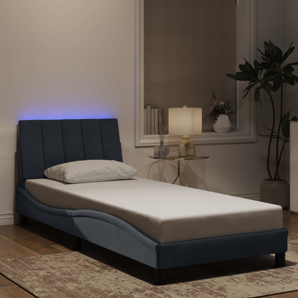 Cama c/ luzes LED 90x200 cm veludo cinza-escuro yht8278