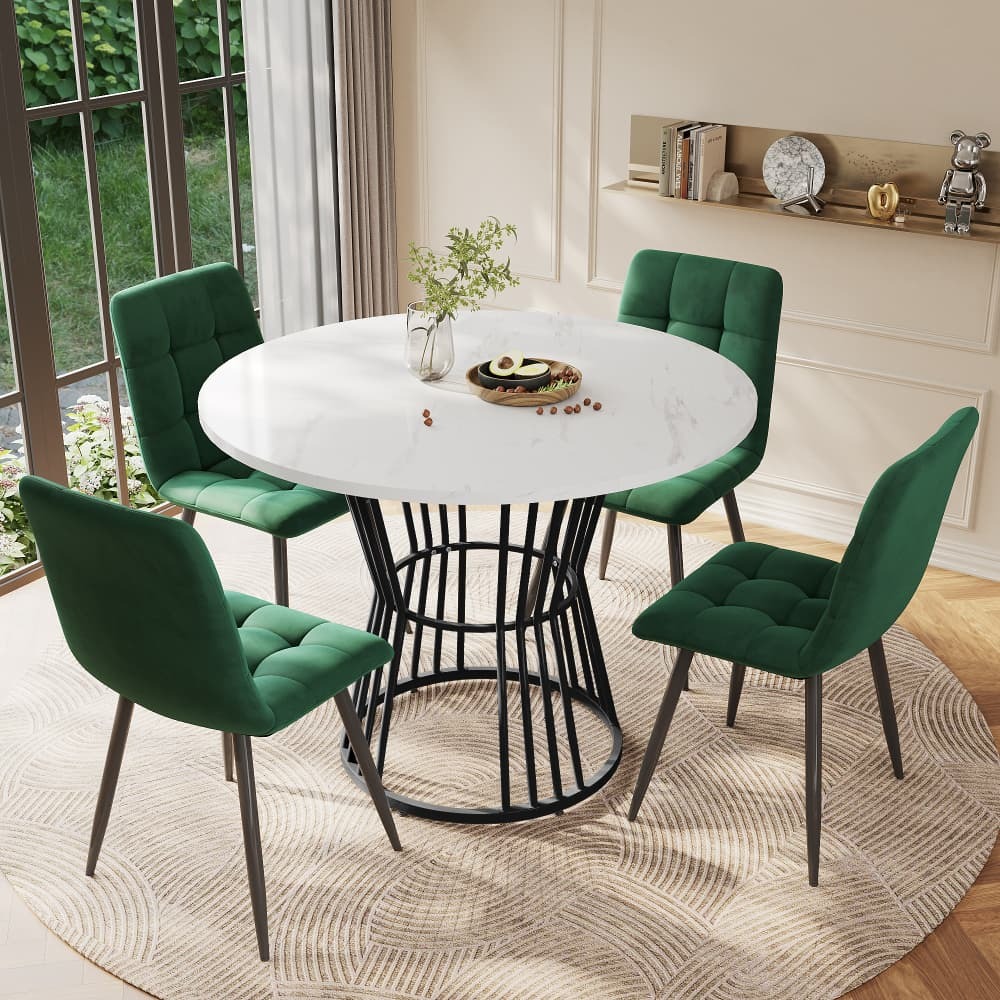 Conjunto mesa redonda com 4 cadeiras em veludo multicor 100 cm
