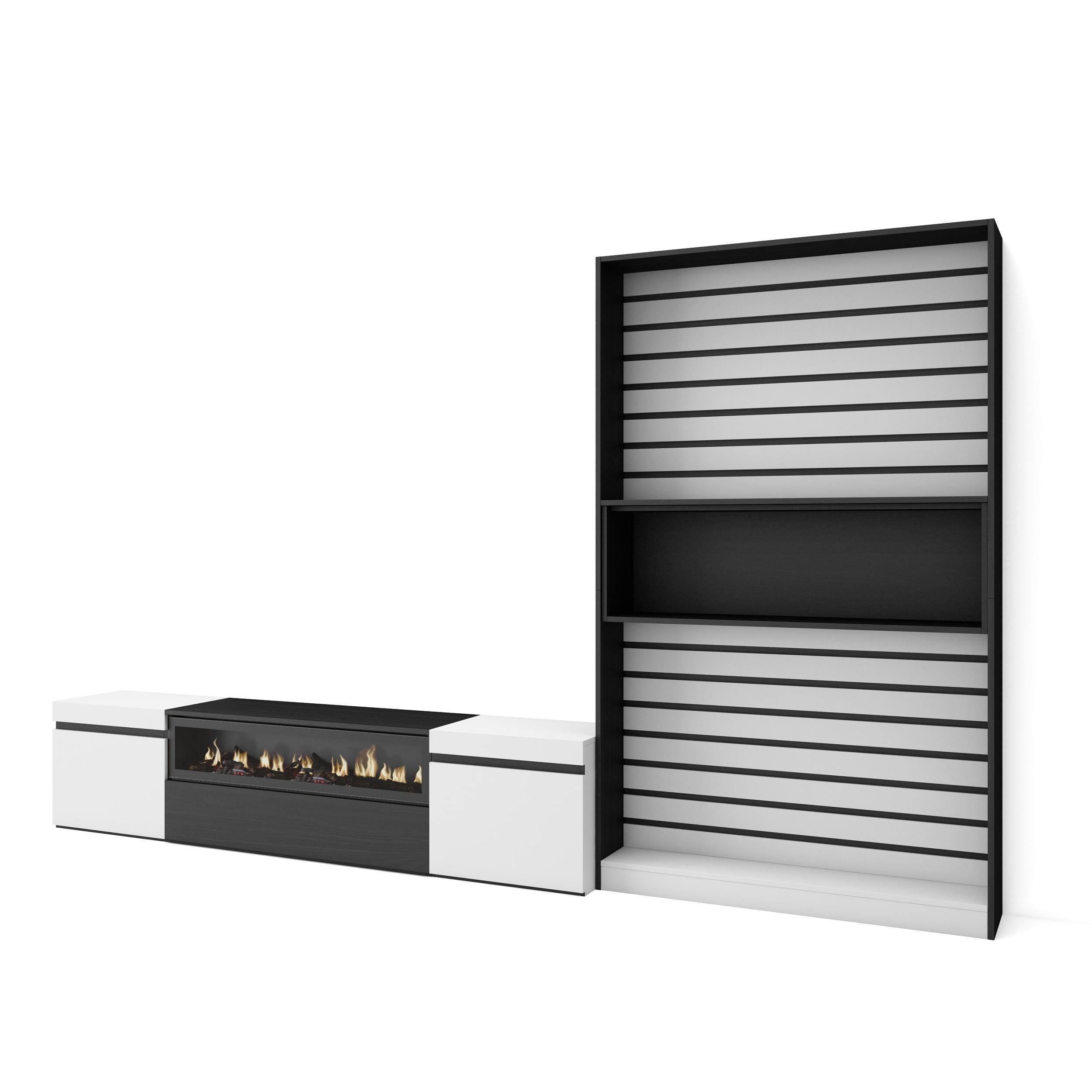 Móveis tv, 310x35x186cm, branco e preto, lareira eléctrica rf2851
