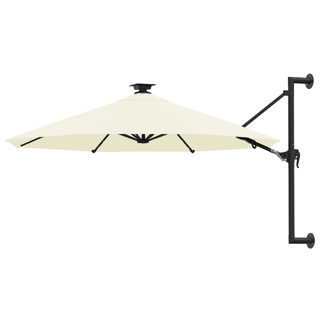 Guarda-sol de jardim de parede vidaxl com luzes LED, cor areia, 300 cm