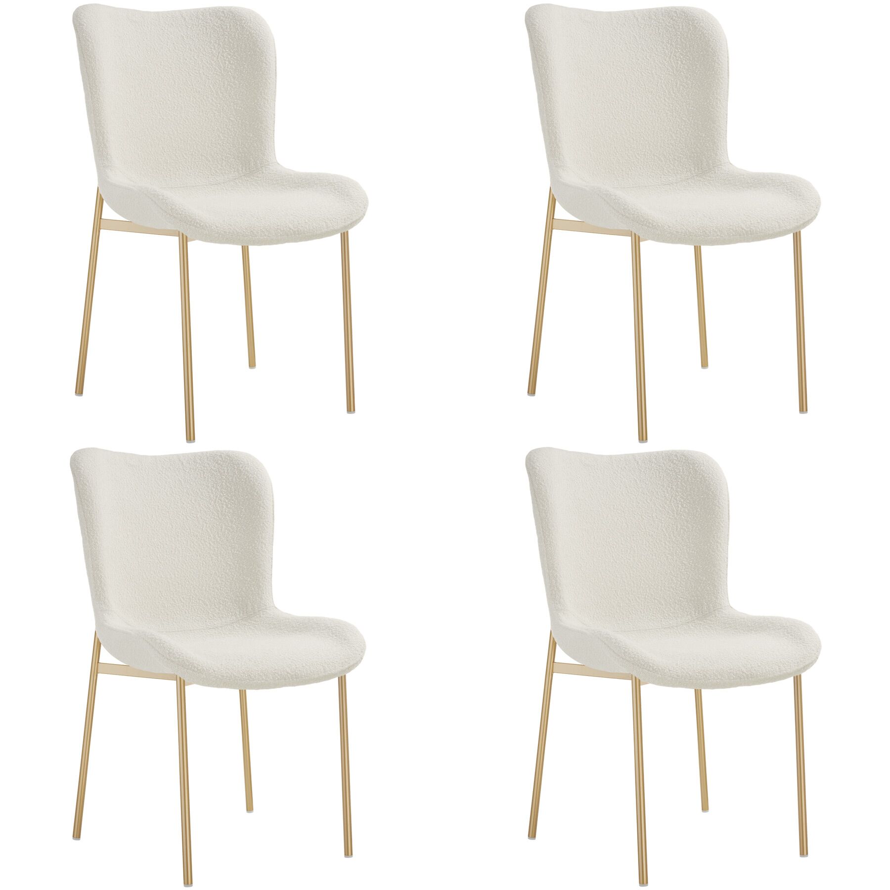 4 cadeiras de sala de jantar tejido bouclé 54 x 62 x 90 cm branco/dorado