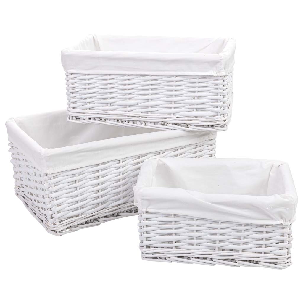 Set 3 cestos de vime branco a: 40x28x18, b: 35x23x16, c: 28x18x14 cm