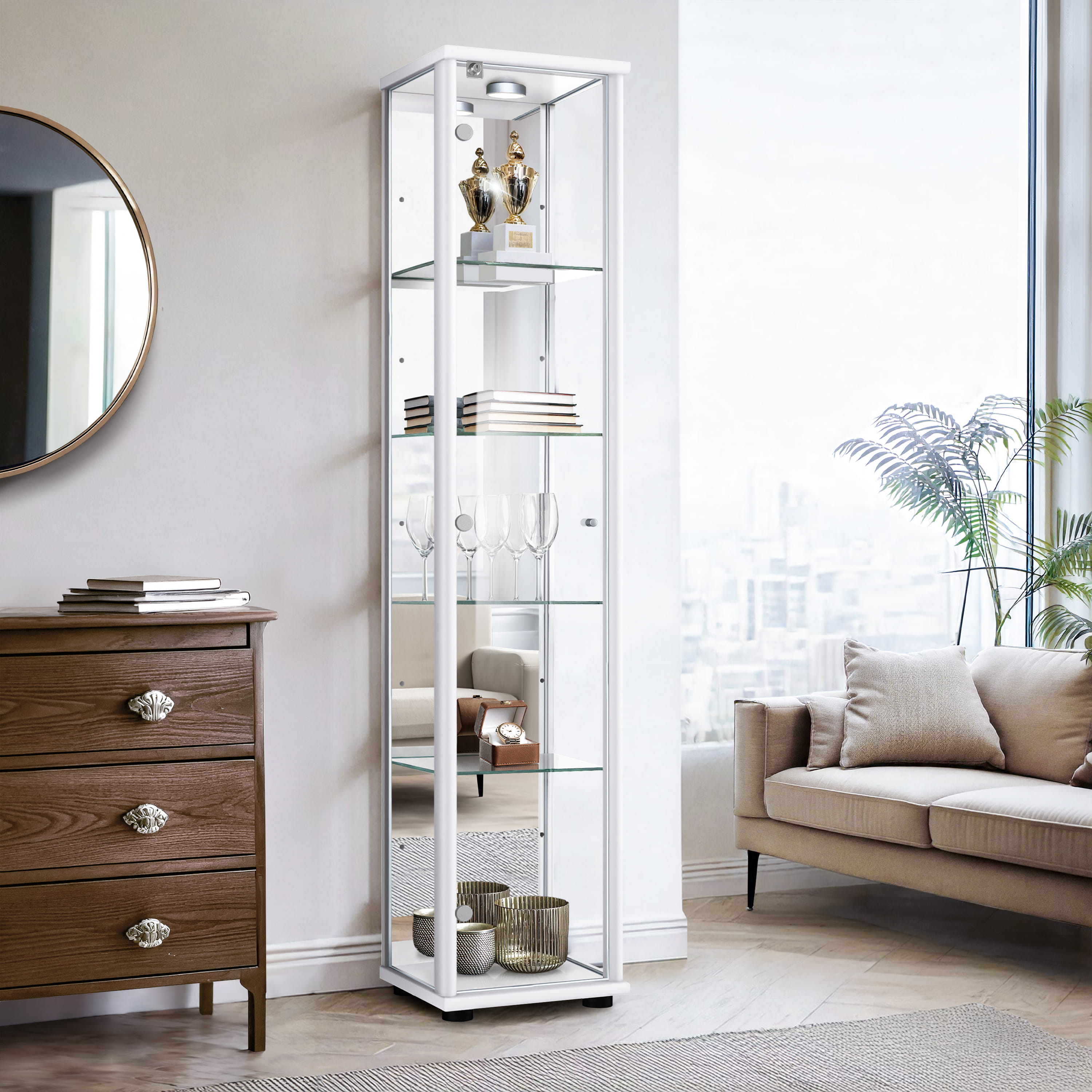 K-möbel vitrine cristal branco 176x37x33 cm com espelho, LED, fechadura