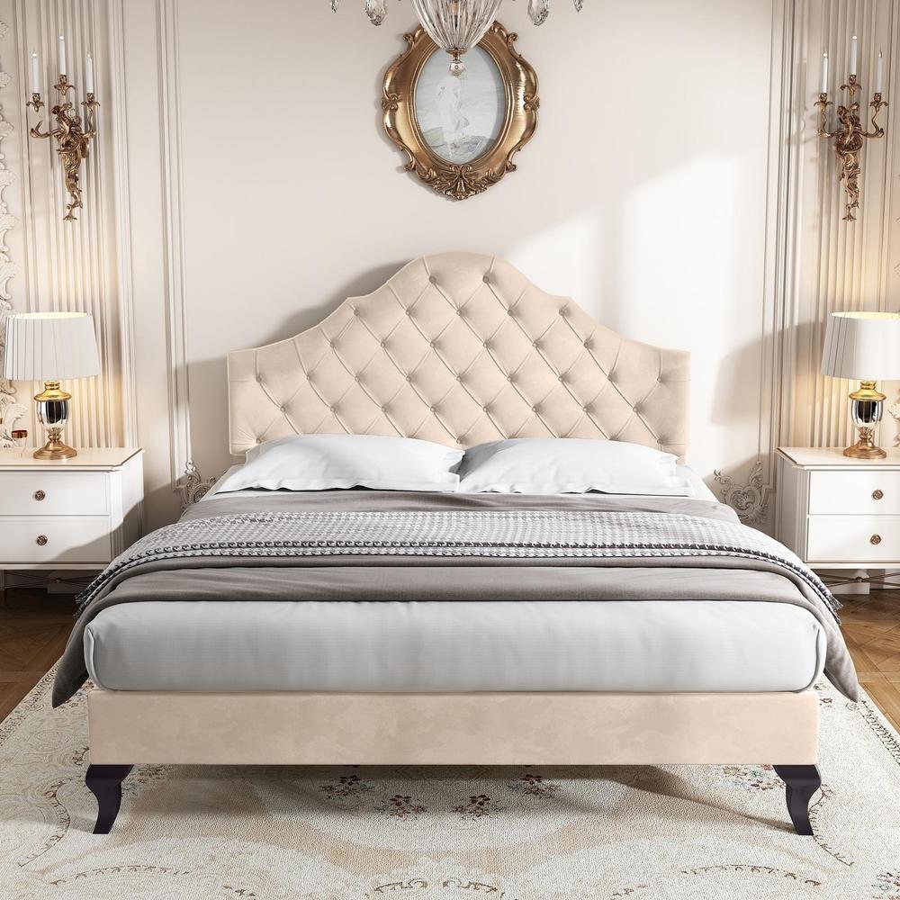 Cama 140x190cm com cabeceira ajustável e estrado de ripas bege