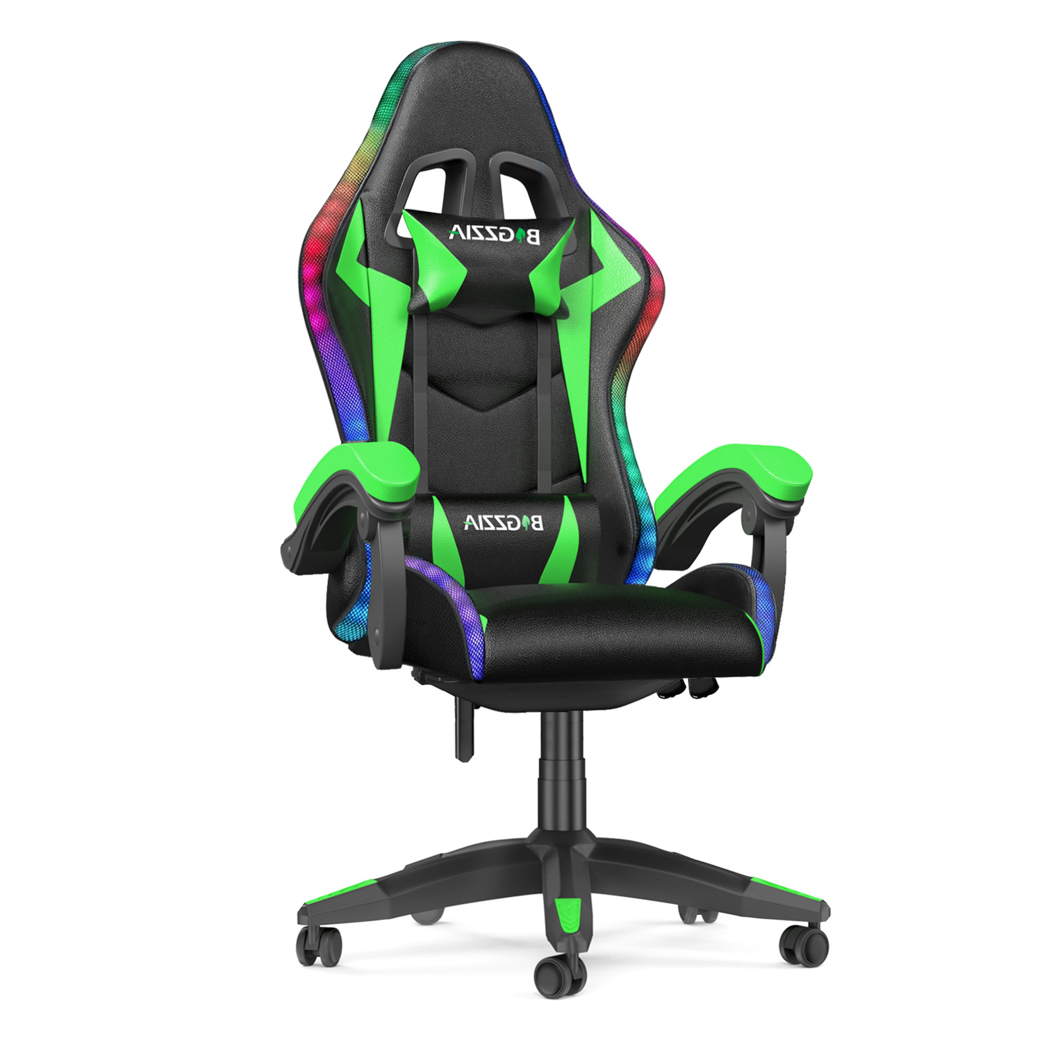Cadeira gamer a com rgb, cadeira ergonómica com luz - preto/verde