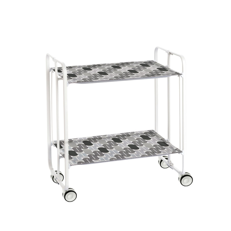 Carrinho de serviço dobrável bauhaus, armação de metal branco, 2 bandejas