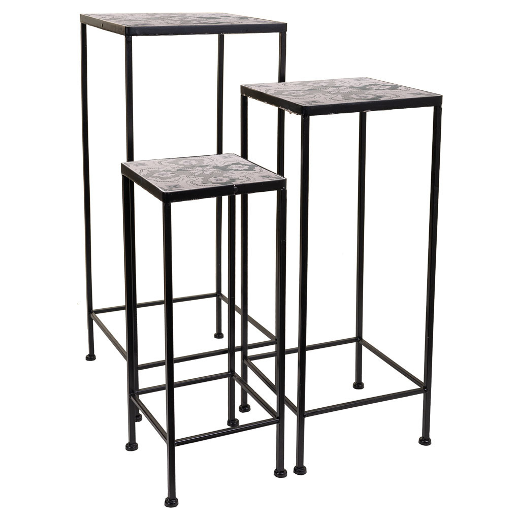 Conjunto de 3 suportes para vasos de flores em metal preto