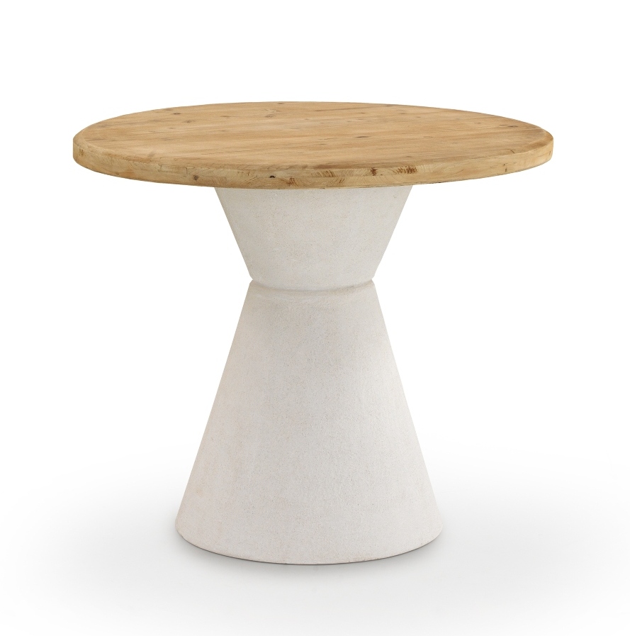 Mesa de jantar redonda em madeira de abeto com base em poliresi, 90x90x76cm