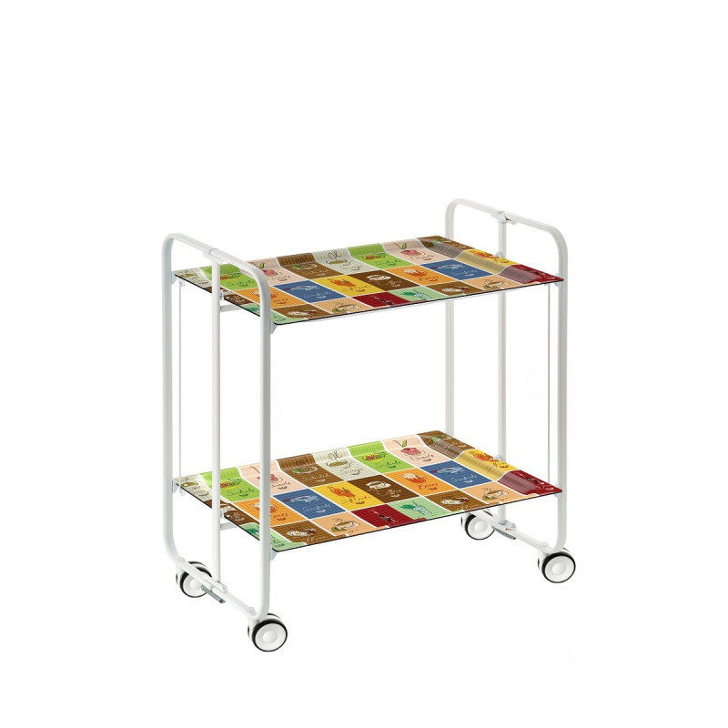 Carrinho de serviço dobrável bauhaus, armação de metal branco, 2 bandejas
