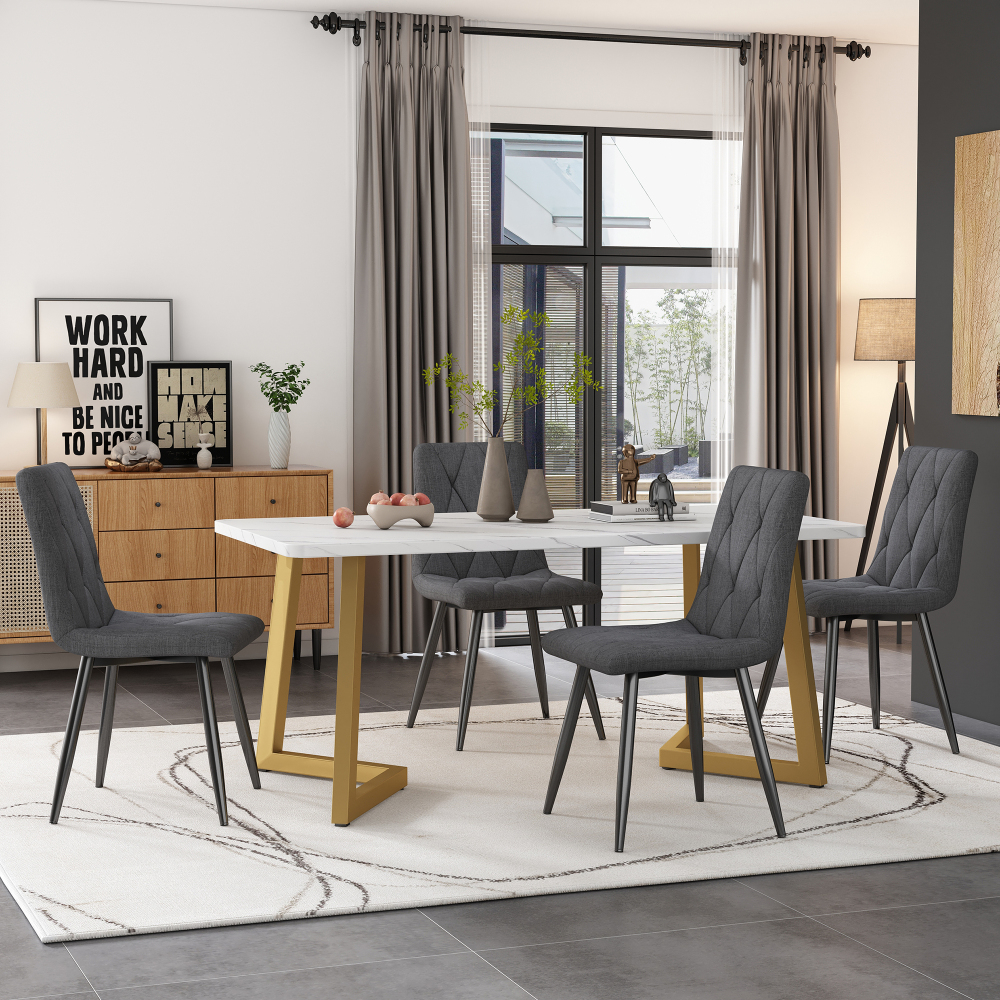 Conjunto mesa de jantar retangular com 4 cadeiras cinzento