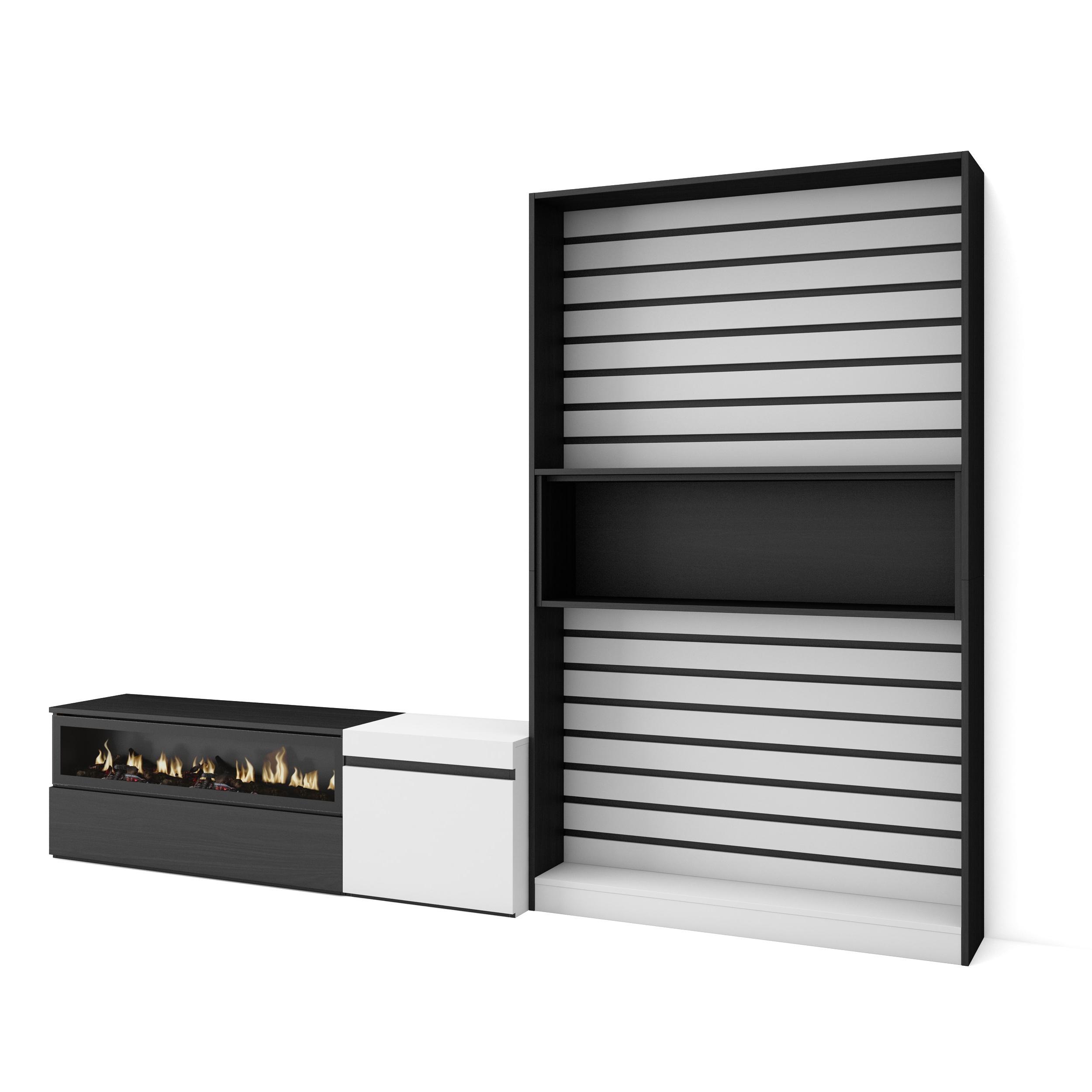 Móveis tv, 260x35x186cm, branco e preto, lareira eléctrica rf2546