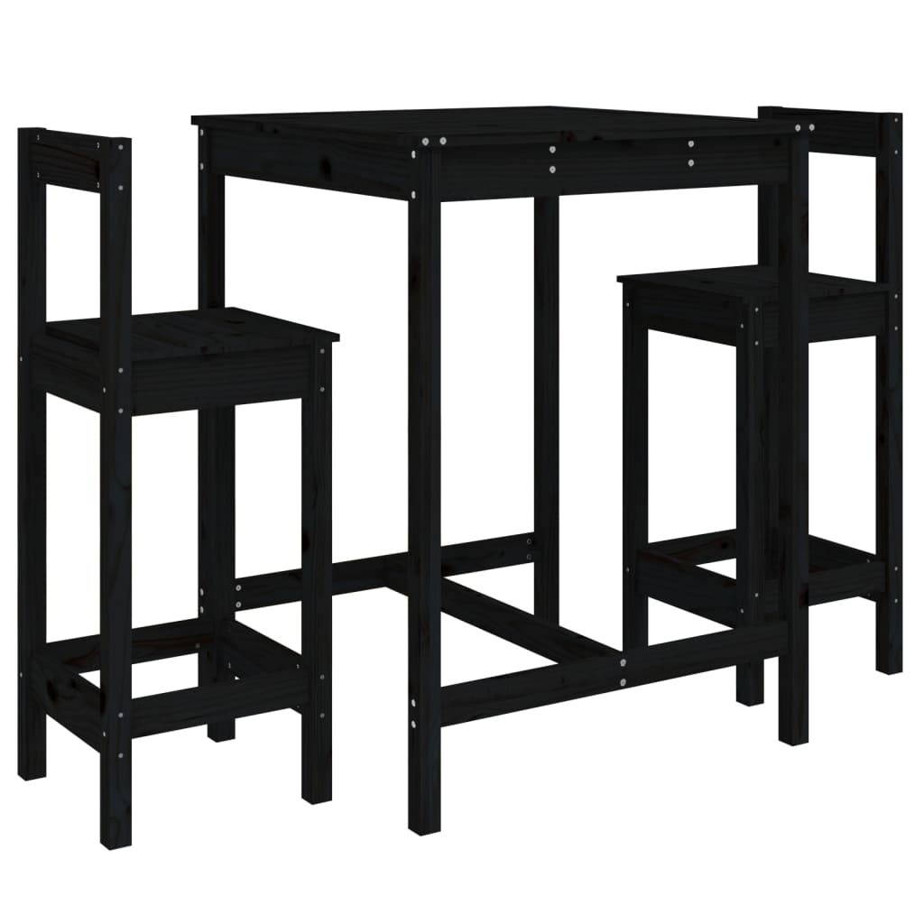 vidaXL set de mesa y taburetes altos jardín 3 pzas madera pino negro