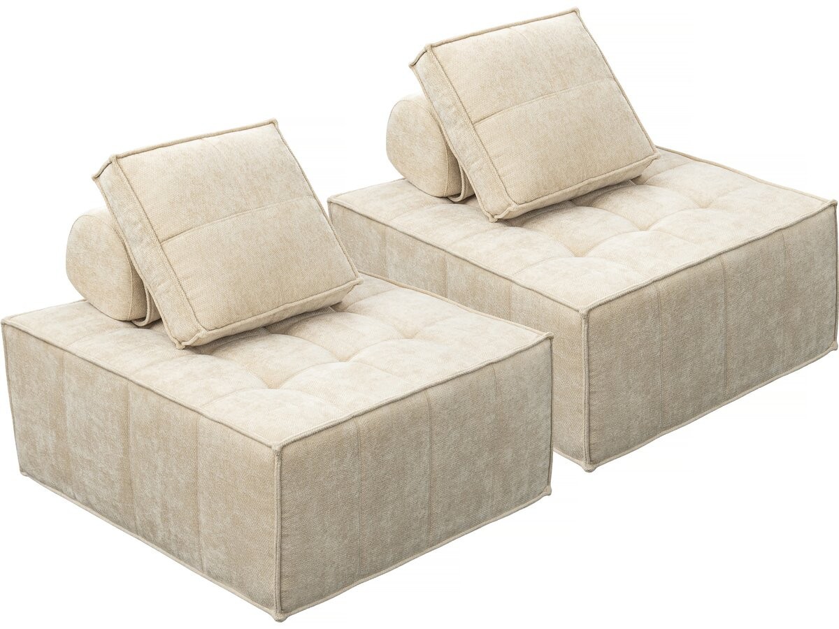 Conjunto de 2 poltronas modulares em tecido texturado "velluto" - bege