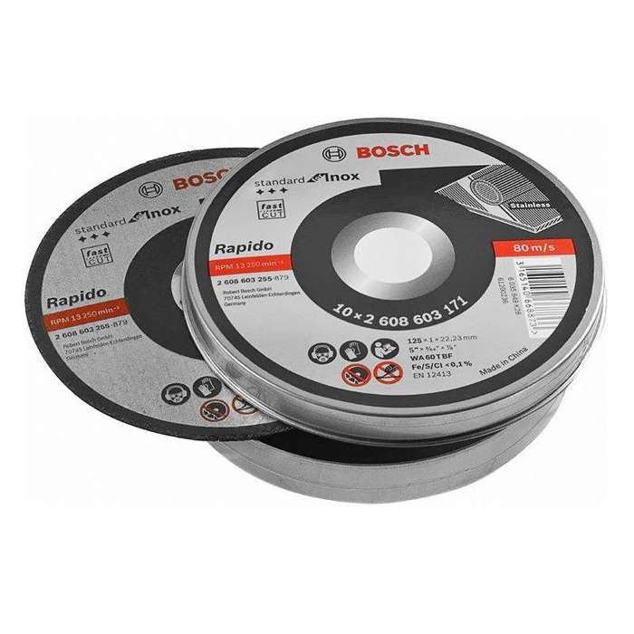 Caixa Bosch com 10 discos de corte para aço inox e metal 125mm x 1mm