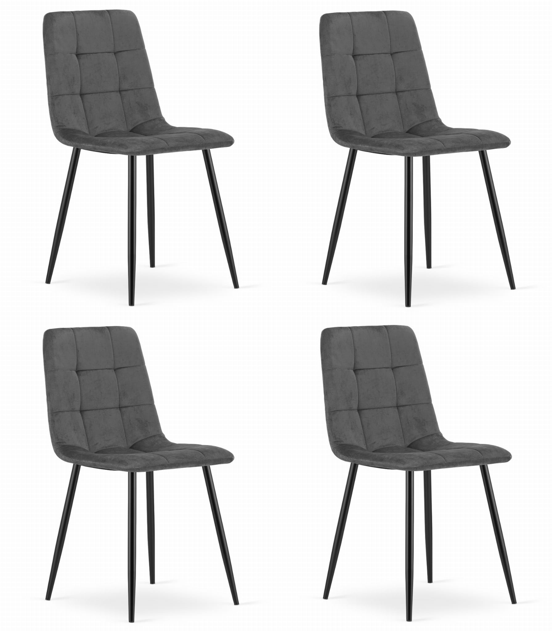 Cadeira valora pyra em veludo cinza escuro, design moderno (4 unidades)