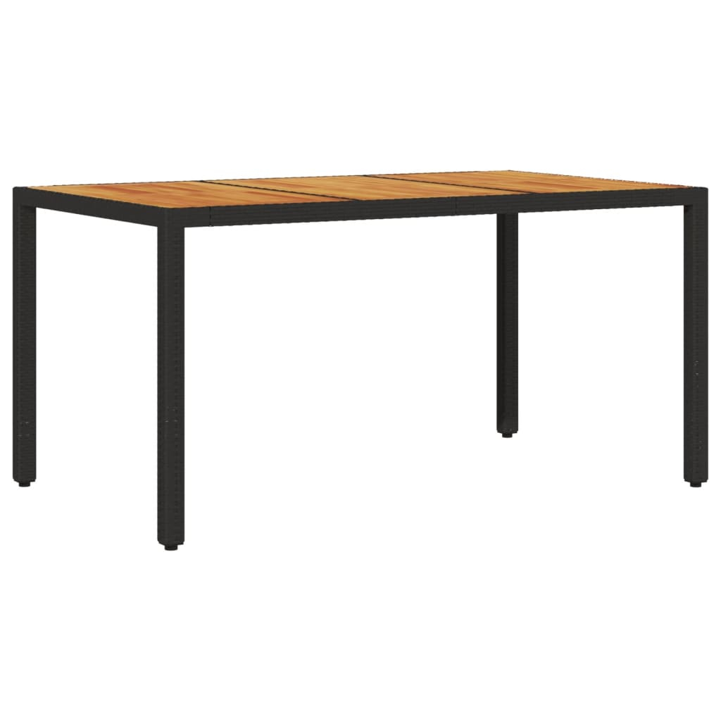 Mesa de jardim c/ tampo em madeira de acácia vime pe preto
