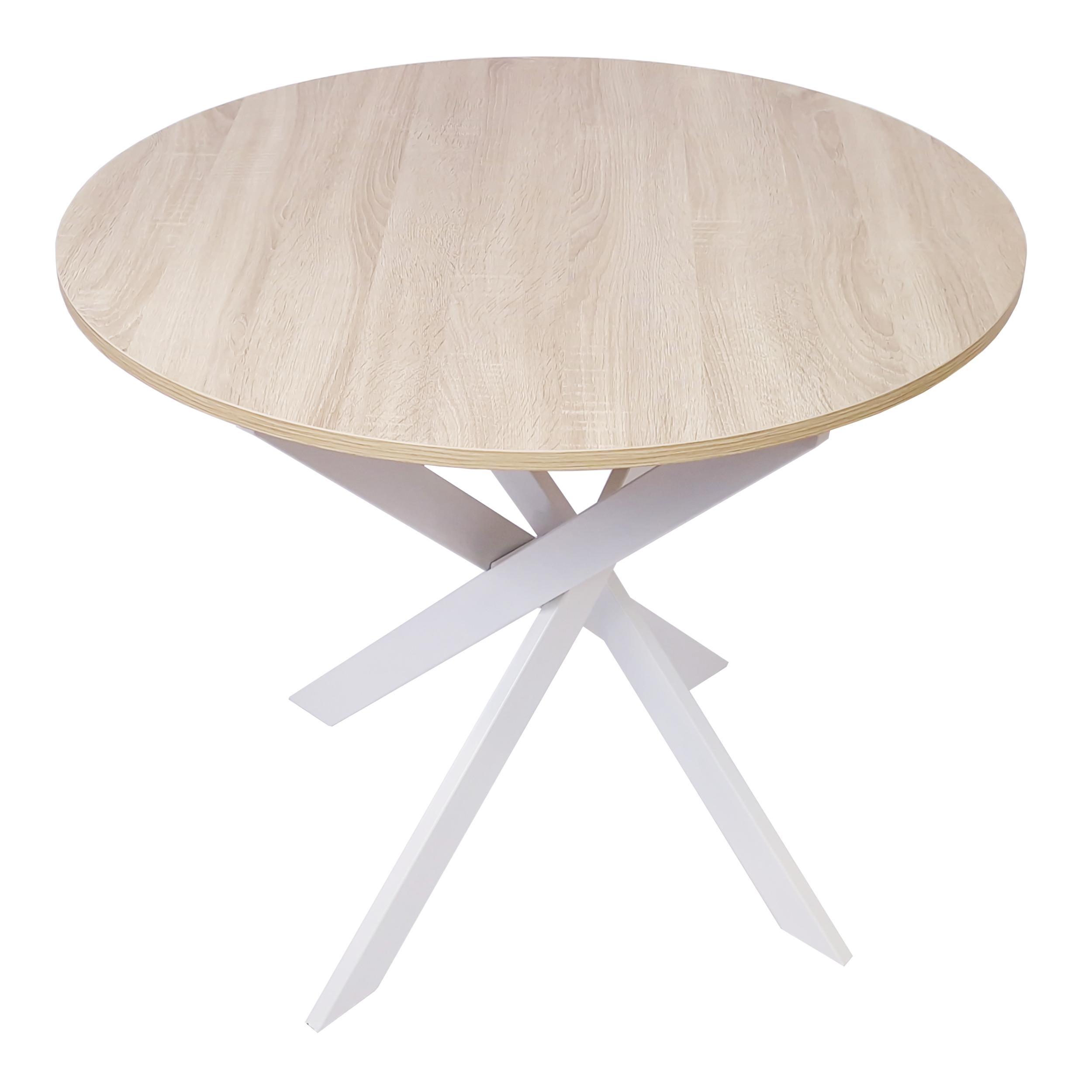 Mesa de jantar redonda, 90x90x77cm, carvalho, pés branco