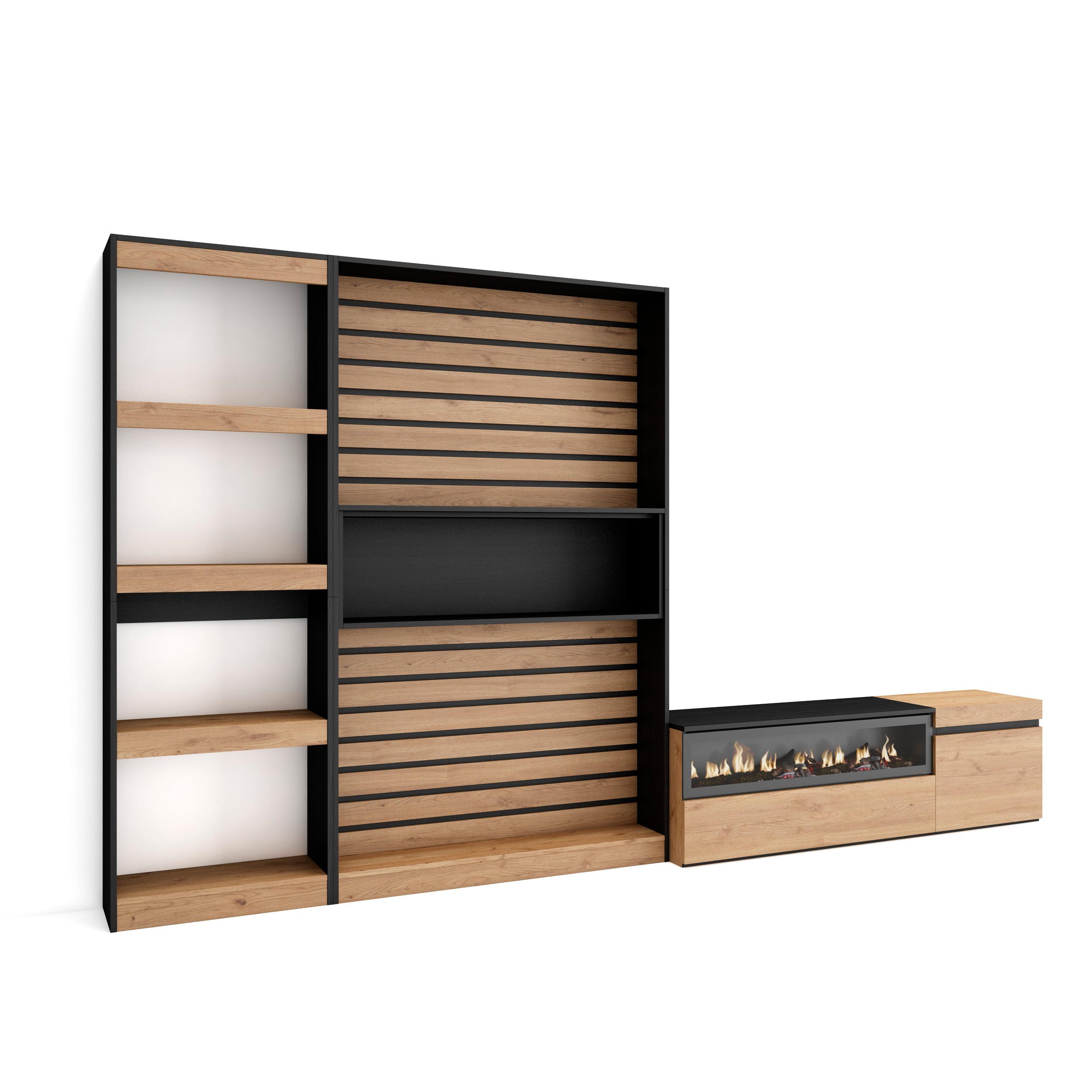 Móveis tv, 320x35x186cm, carvalho e preto, lareira eléctrica rf2594