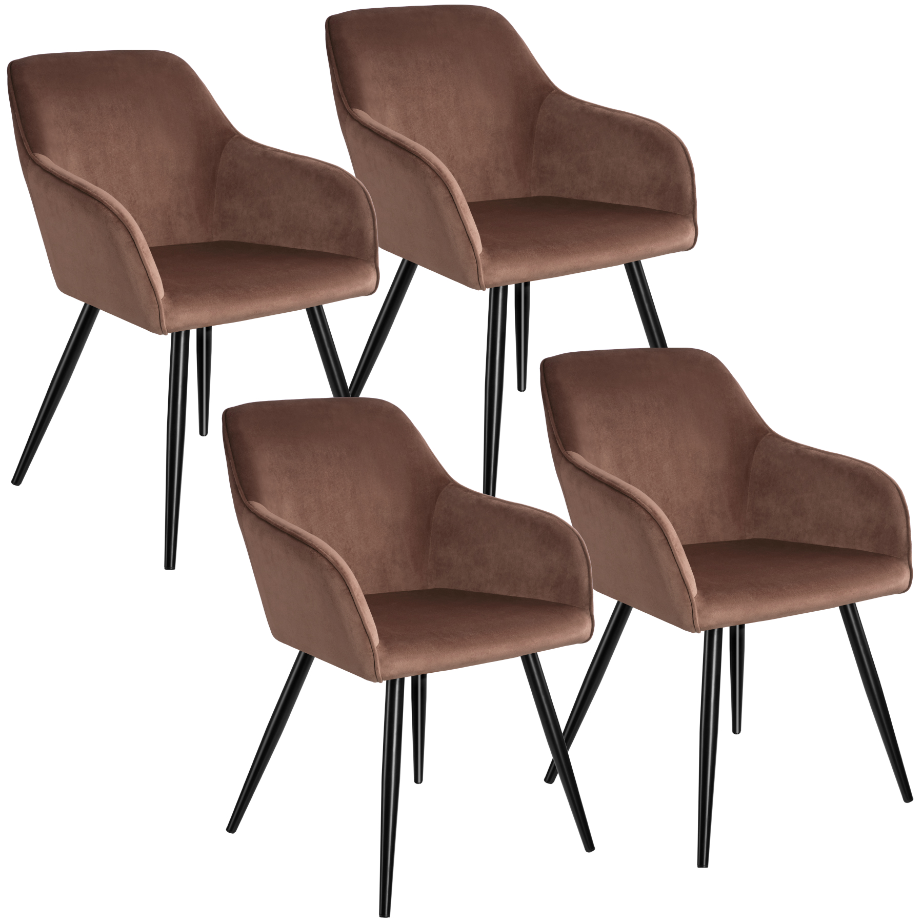 4 cadeiras de sala de jantar aterciopeladas 58 x 62 x 82 cm castanho/preto