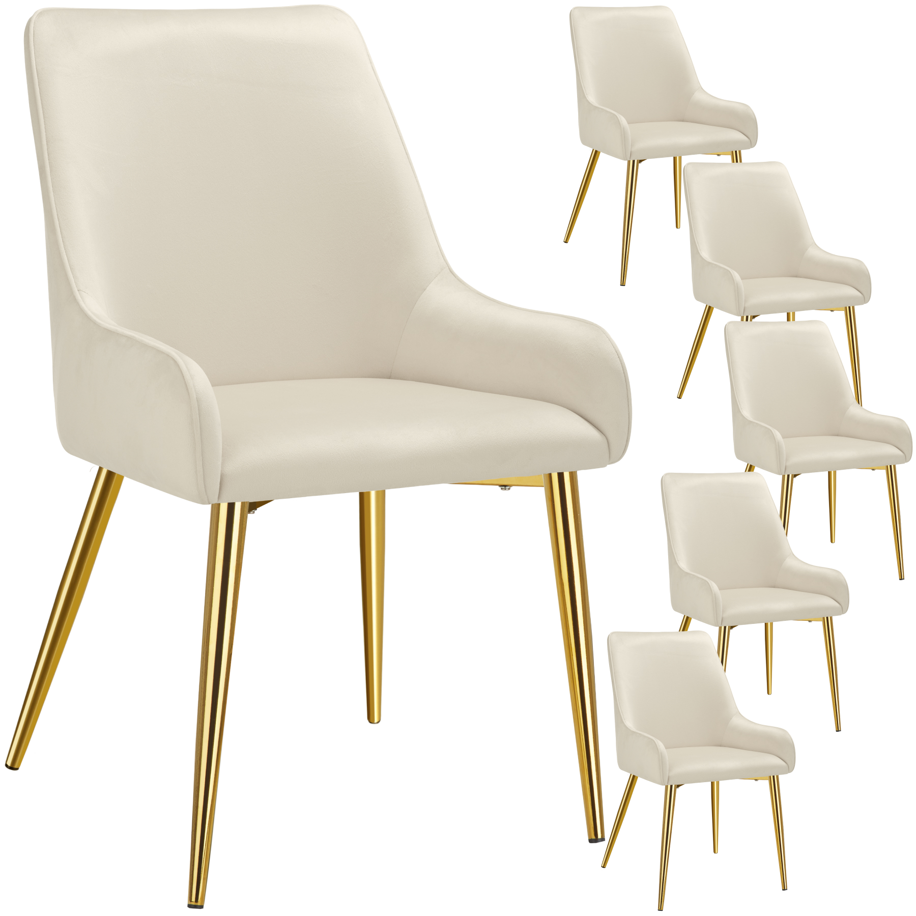 6 cadeiras de sala de jantar estofadas, aço, aspecto aterciopelado, bege