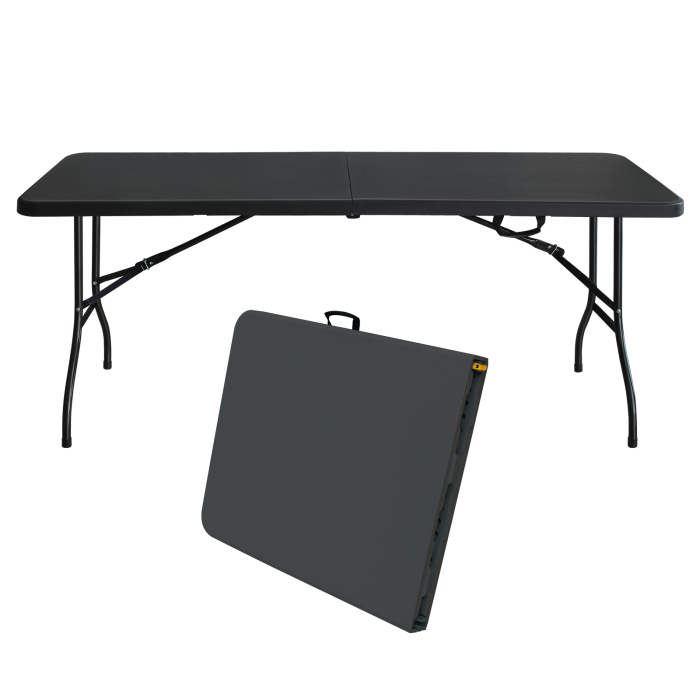 Mesa dobrável reforçada 180cm metal e plástico preta multiuso