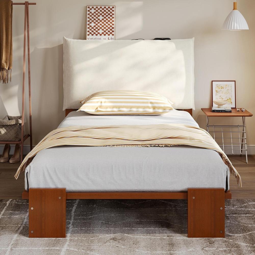 Cama infantil 90x200cm com estrado de ripas de madeira, castanho