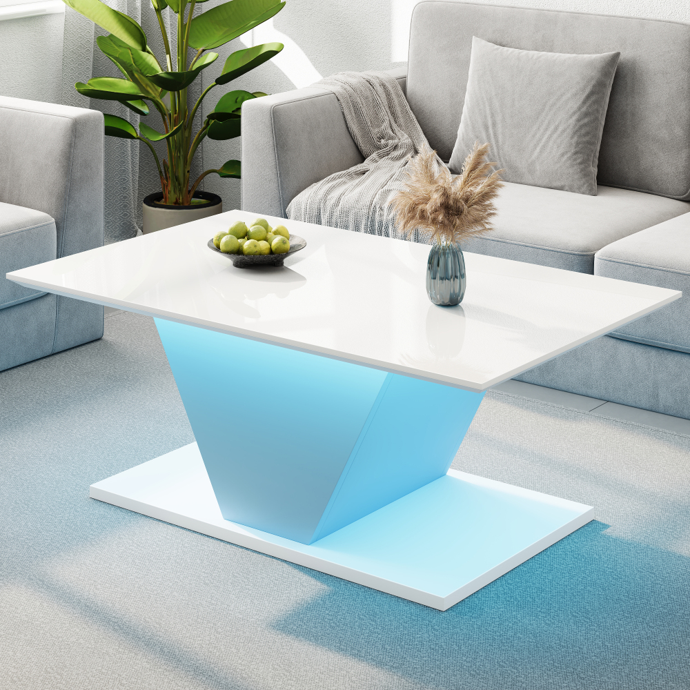 Mesa de centro com LED formato v painel de partículas branco 46x100x50cm