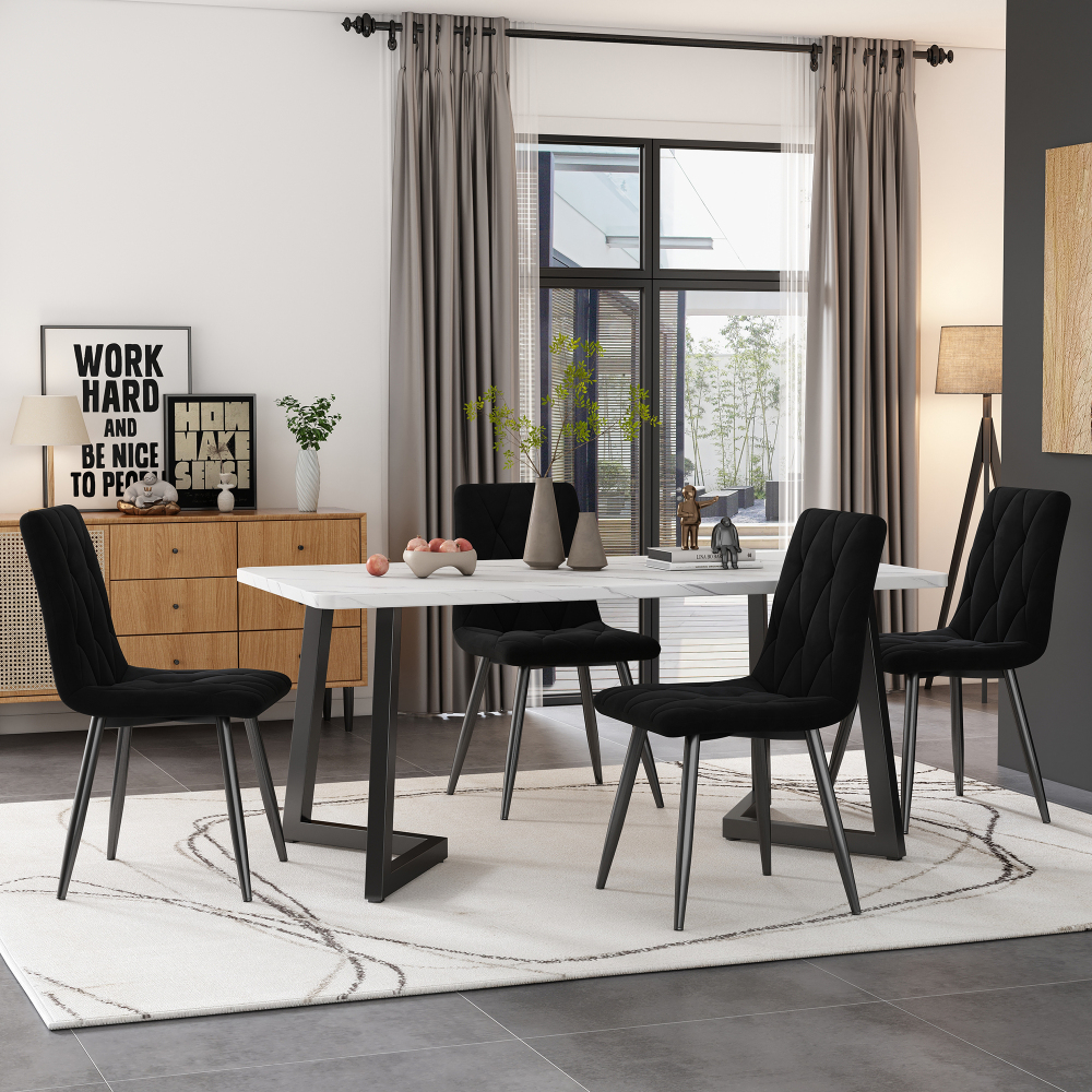 Conjunto mesa de jantar retangular com 4 cadeiras preto 117 cm mdf