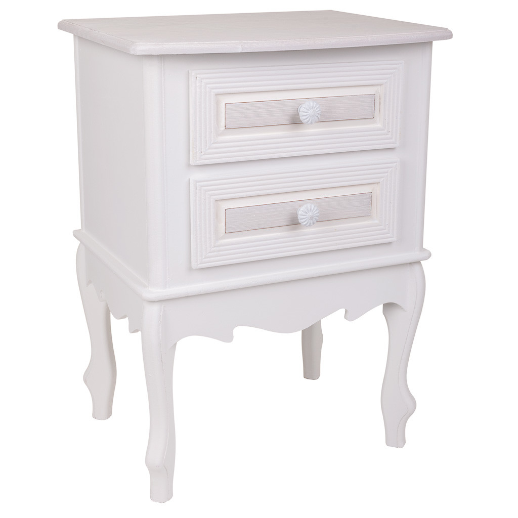 Mesa de cabeceira de madeira com 2 gavetas branca 42x34x57