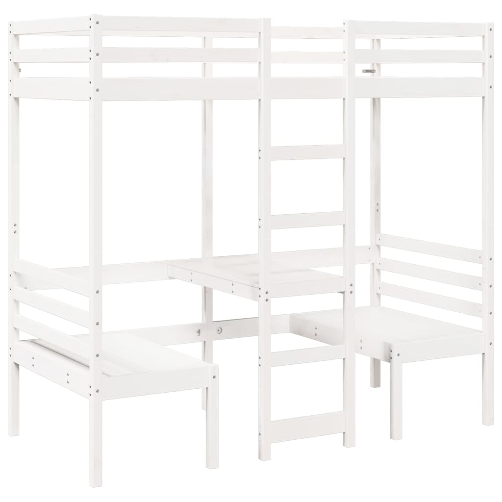 vidaXL cama alta escritorio y asientos madera maciza blanco 80x200 cm