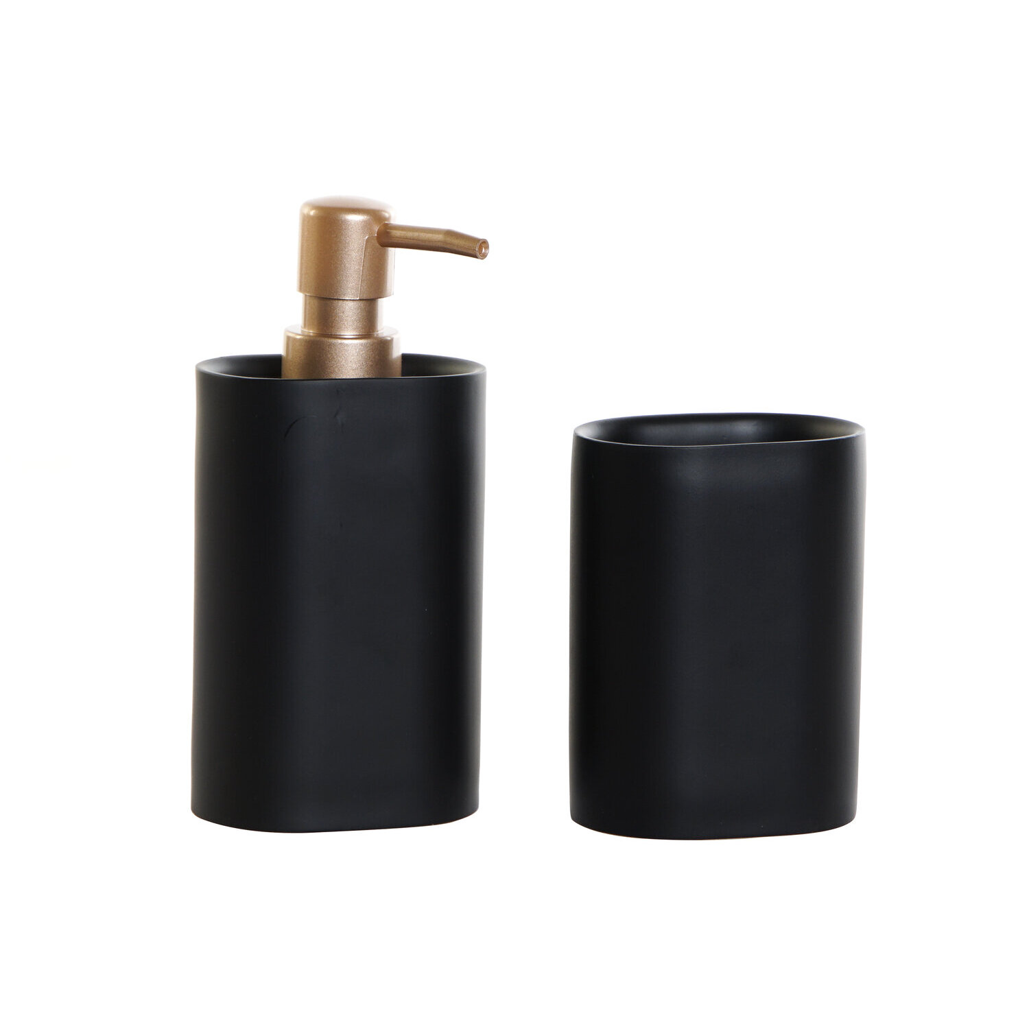 Conjunto de 2 dispensadores em resina e PVC na cor preta, com 8,5x6x18 cm