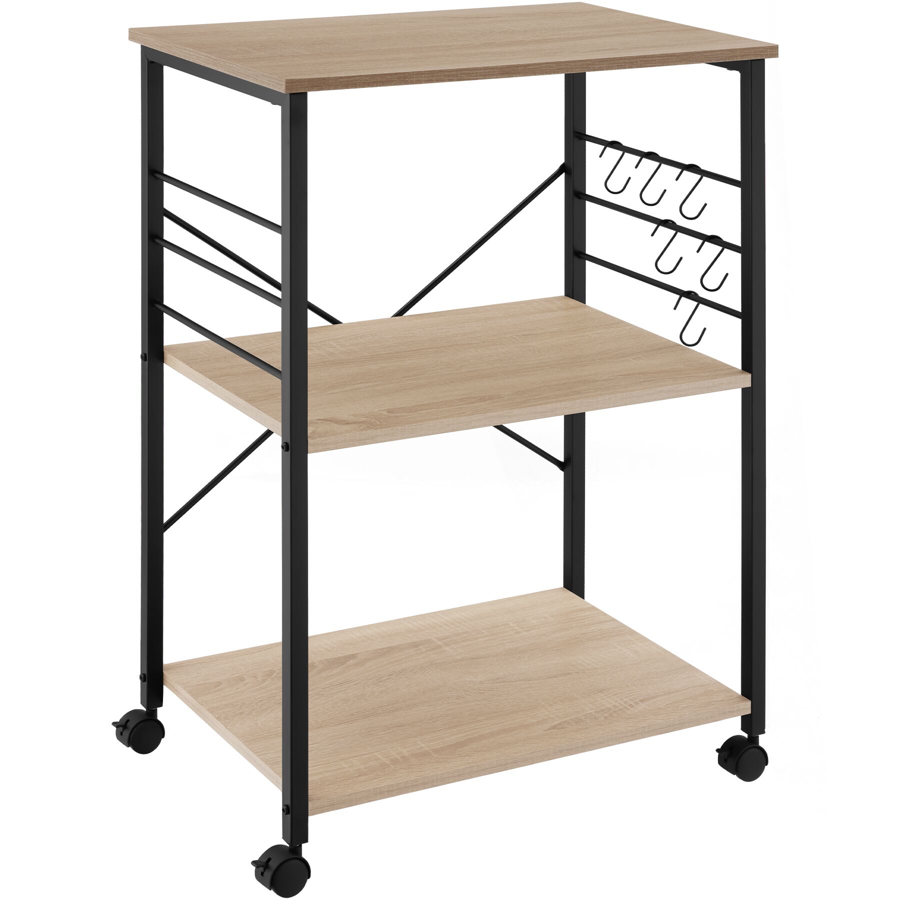 Carrinho para cocina 3 prateleiras e rodas 65,5x45,5x88,5cm madeira clara