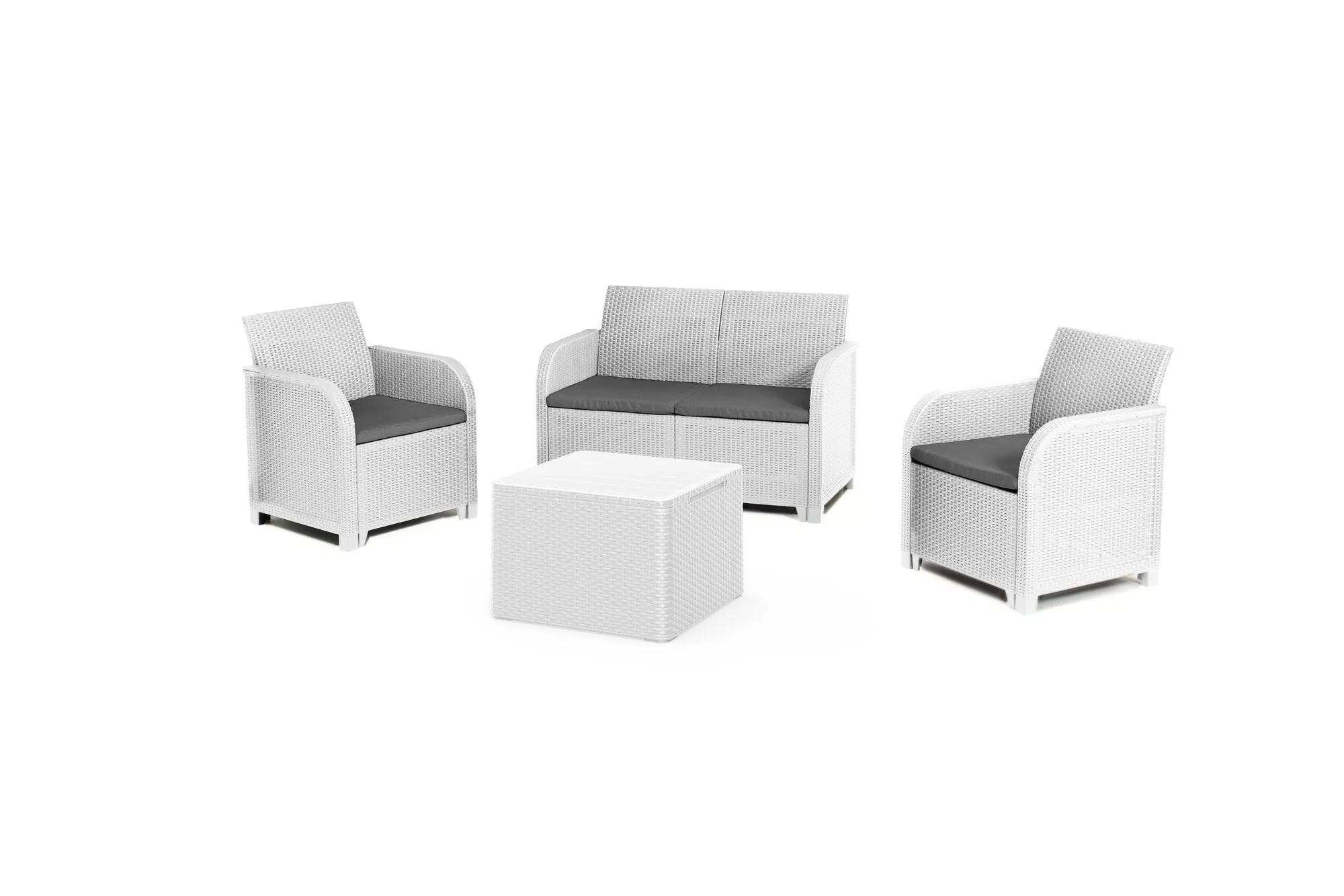 Keter conjunto de jardim sanremo, 2 poltronas+sofá 2 lugares+mesa, branco