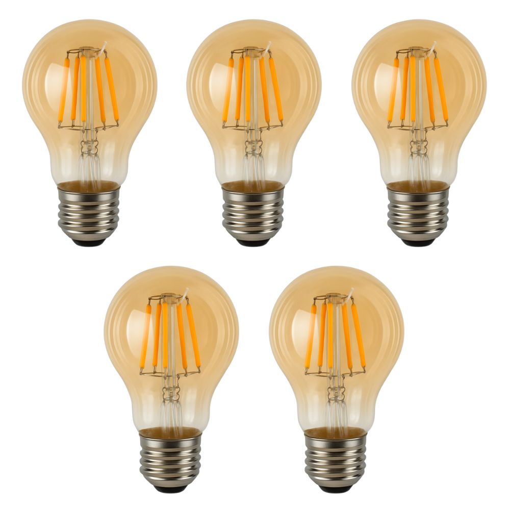 Pack x5 lâmpada LED a60 E27 filamento 6w 550lm. Luz quente 2700k