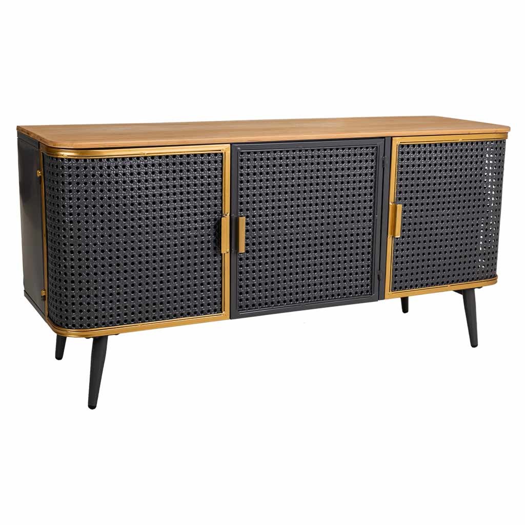 Aparador de metal e madeira com 3 portas, multicolorido, medidas 38x118x59c