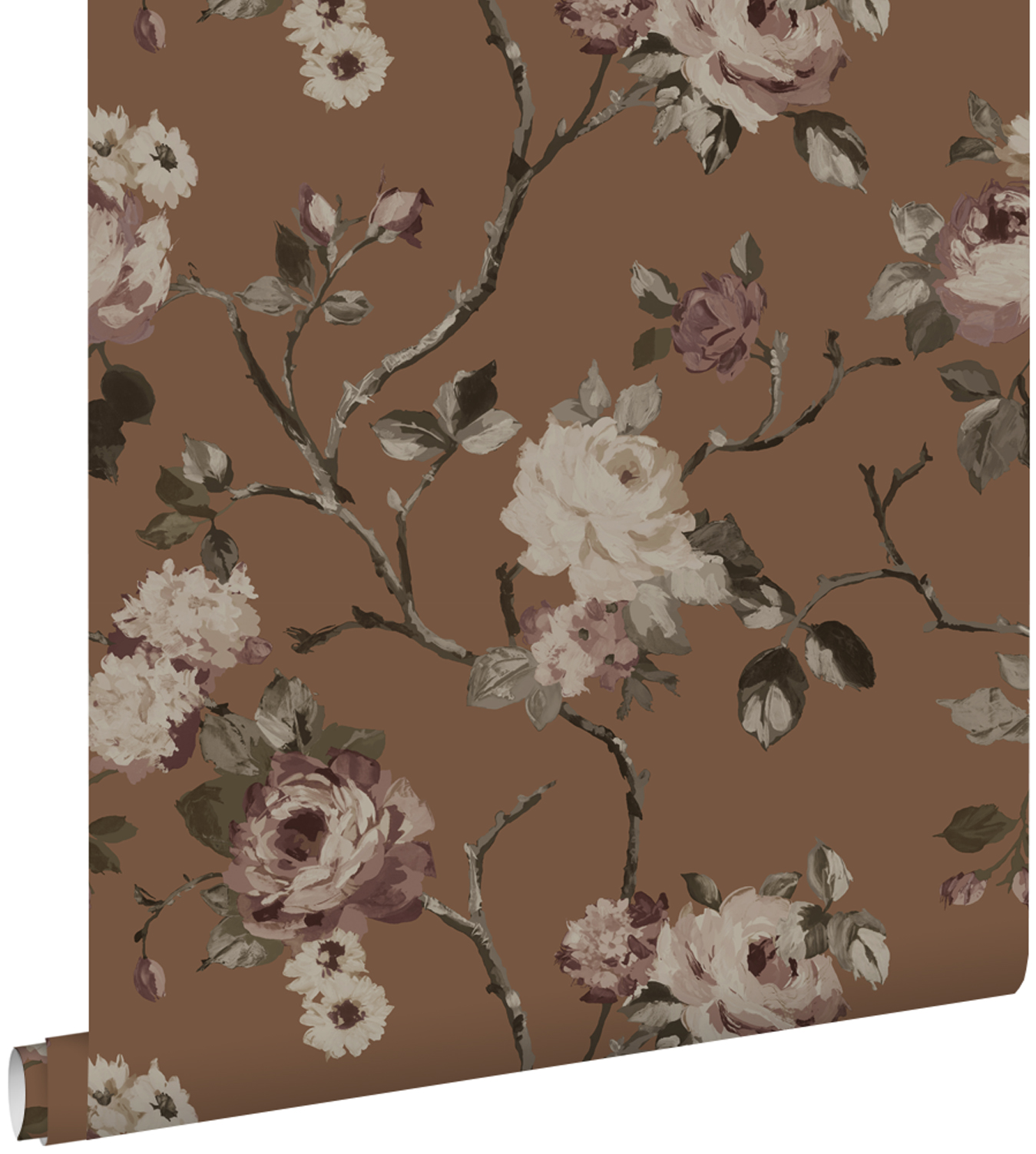 Estahome papel de parede flores vintage castanho terracota 50 x 900 cm