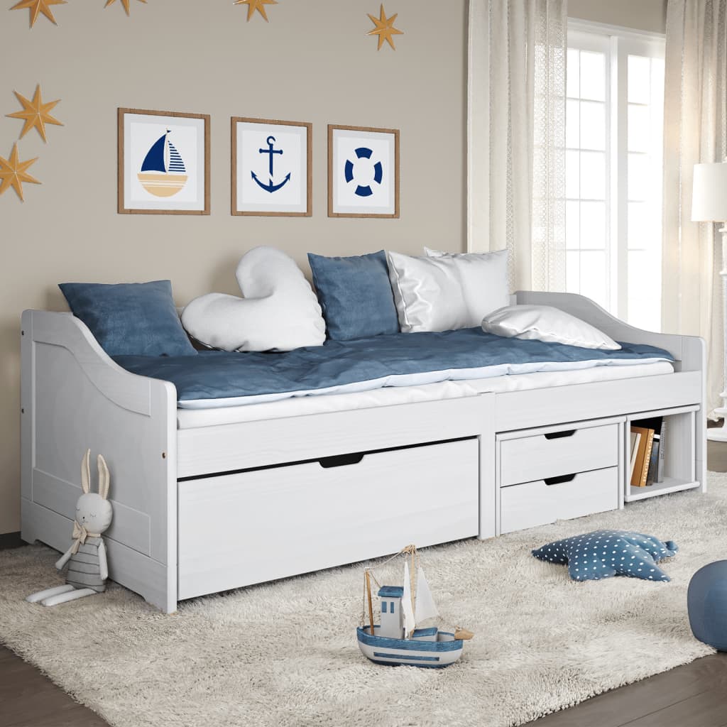 Sofá-cama com 3 gavetas 90x200 cm madeira de pinho maciça irun