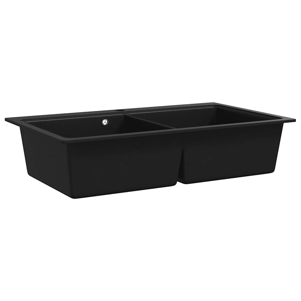 Pia de cozinha dupla de granito com bacia, preto